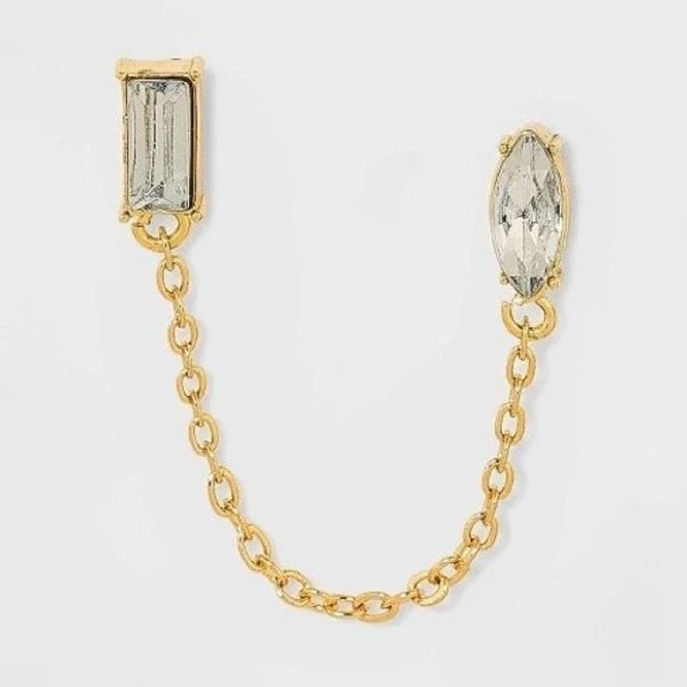 BaubleBar Sugarfix Rhinestone Link‎ Chain Earring Gold Tone